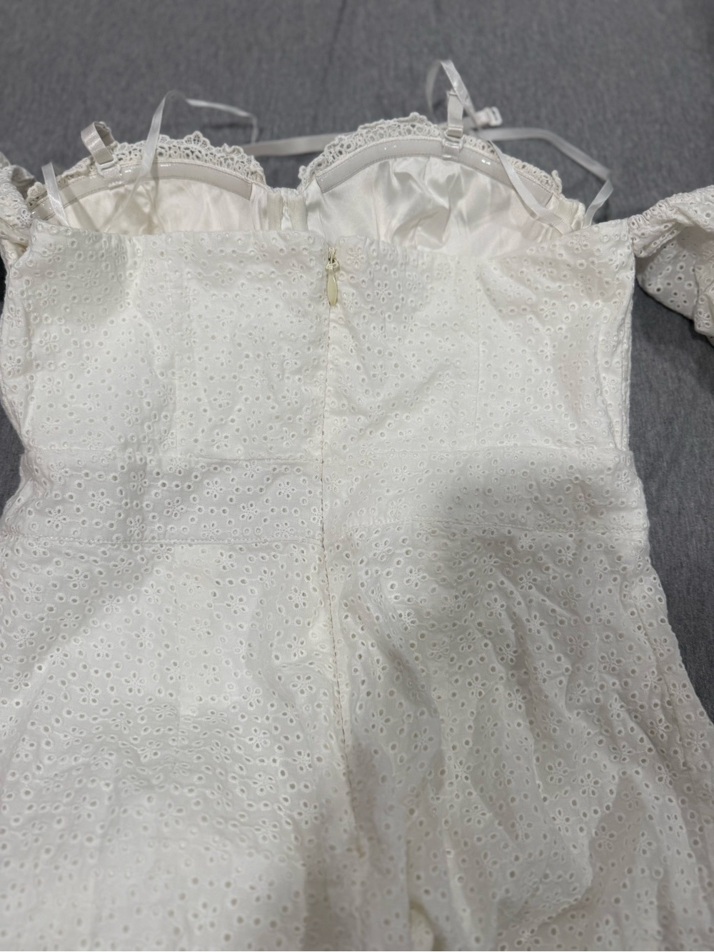 bebe White Off-Shoulder Eyelet Jumpsuit - Picture 8 of 10